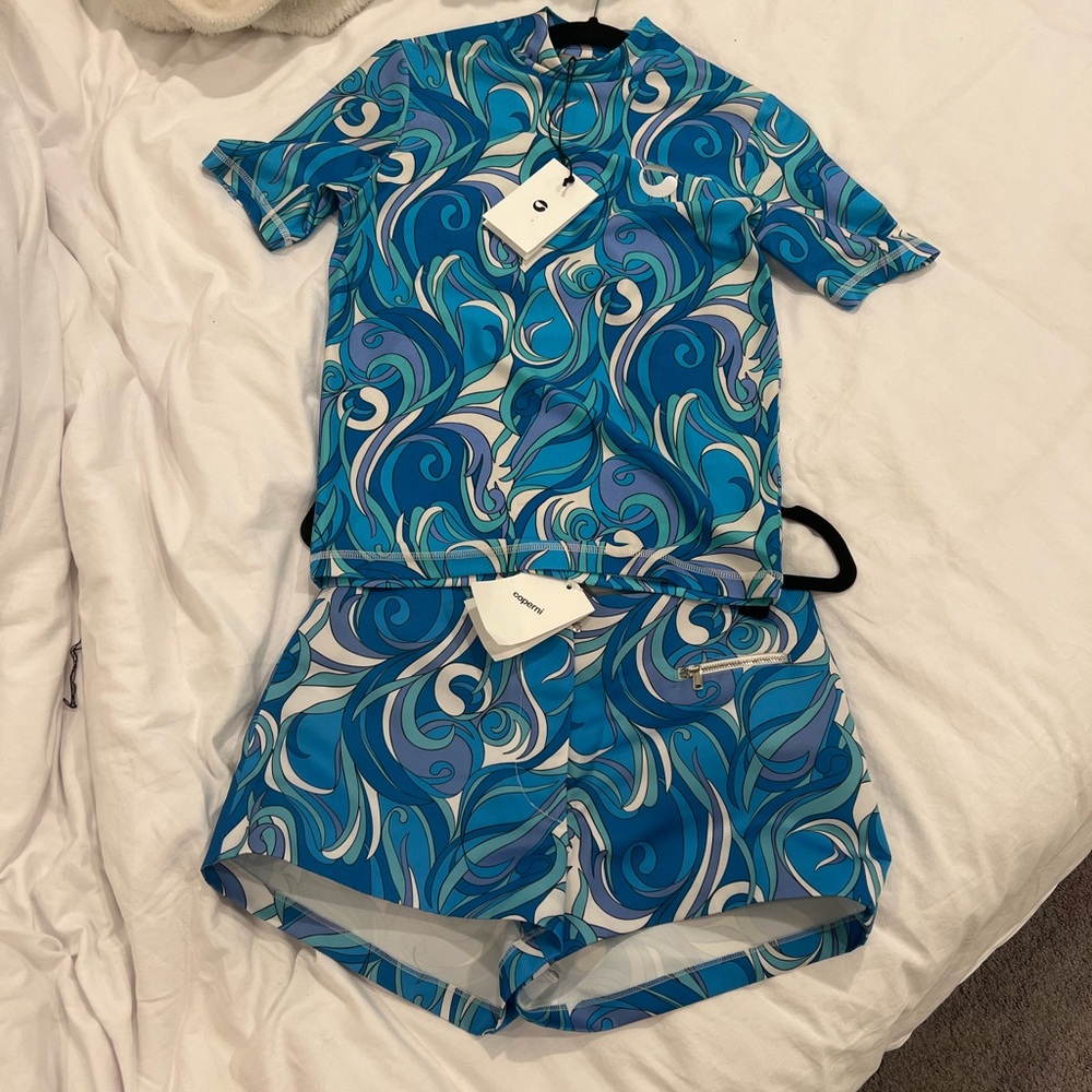 Coperni high neck fitted top acid blue